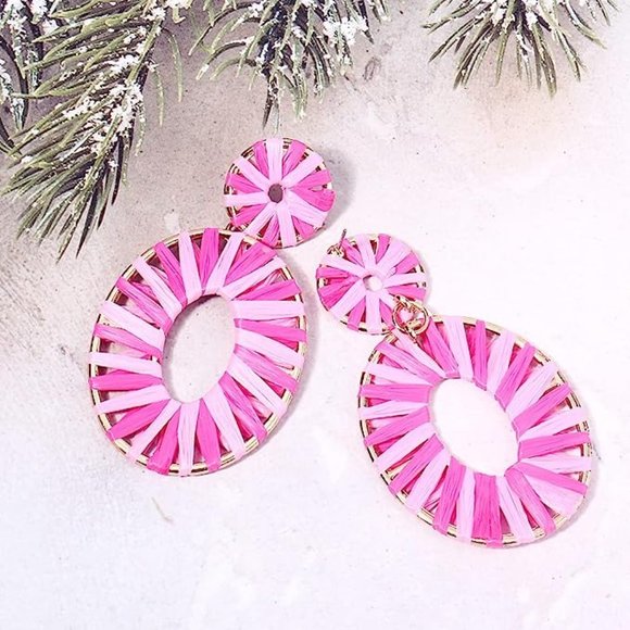 Statement Raffia Earrings Boho Drop Dangle Earrings for Women Handmade F… - Picture 10 of 16